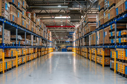 Warehouse with automotive parts and logistics system